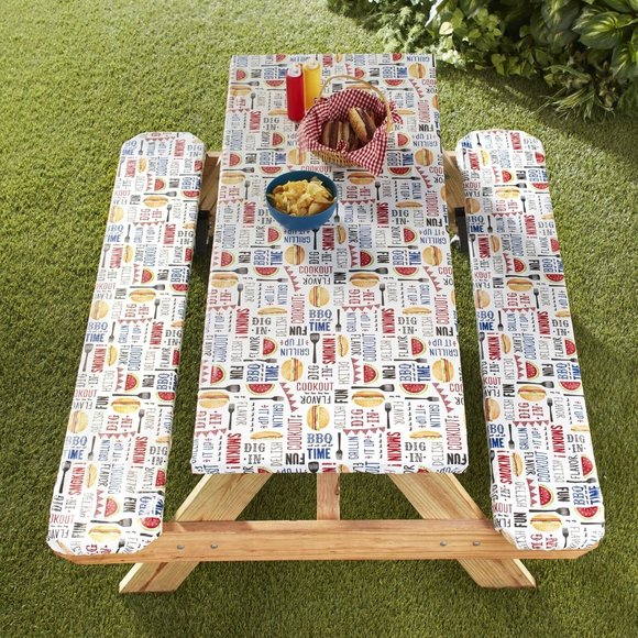 Other - Picnic Table and Bench Seat Covers with Elastic Edges - BBQ - 3 Pieces